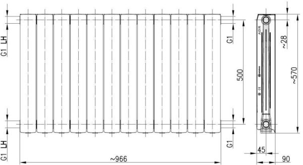 Grzejnik aluminiowy adr 500 12 elementowy biały Armatura 763-120-44